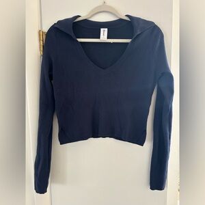 Abound Navy Blue V-Neck Ribbed Sweater Top